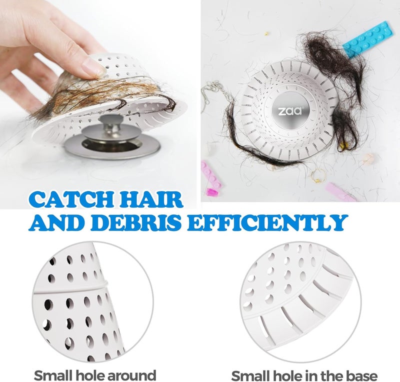 zaa Bathtub Drain Hair Catcher, Silicone Collapsible 2 Pack Drain Protector for Pop-Up and Regular Drains of Shower, Bathtub, Tub, Bathroom, Sink, White - Image 4
